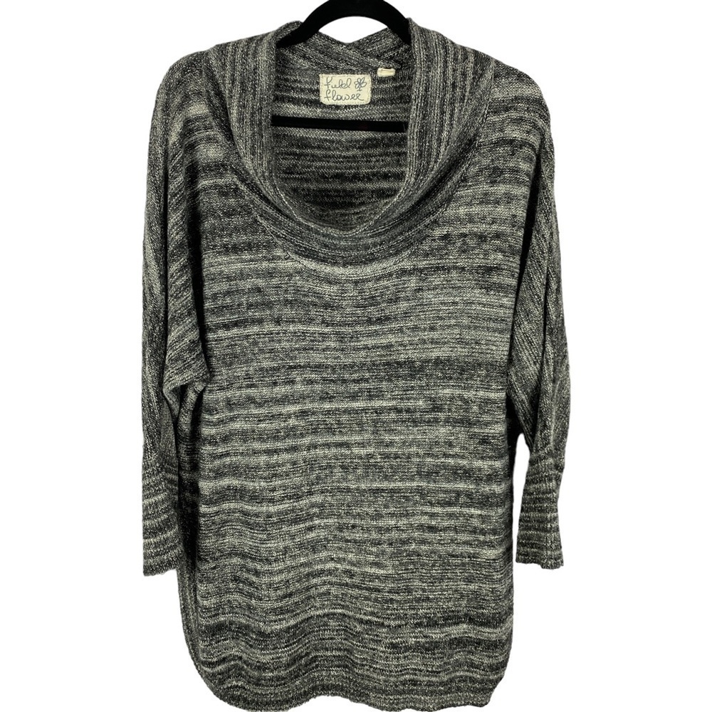 Field Flower Cowl Neck Cotton Blend Knit Sweater Medium Heathered Grey